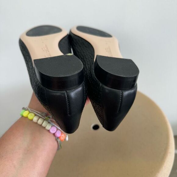 Brooks Brothers Women’s Black Leather Embossed Round Tow Dainty Bow Ballet Flat - Picture 4 of 12